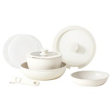 Redchef 紅廚 可拆卸手柄套裝鍋8件組 適用所有爐灶 鍋體可進烤箱 持久不黏 陶瓷塗層 可進洗碗機 白色, 20cm湯鍋＋20cm矽膠玻璃蓋＋20cm煎鍋＋20cmPP蓋x2＋26cm深煎鍋＋26cm矽膠玻璃蓋＋可拆卸手柄, 1組