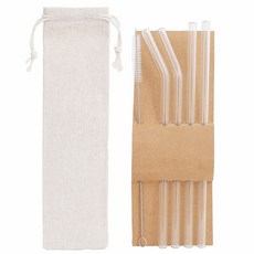 LALASHOP 可重複使用耐熱強化玻璃吸管 2種 2入 + 清洗刷 + 收納袋組合, 1套