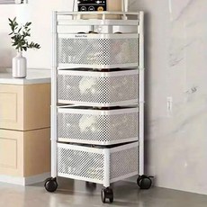 마켓플랜 이동식 트롤리 다층수납 회전 선반 28x79cm, 화이트, 4단