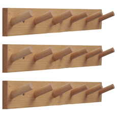 北歐簡約木質掛衣鉤 6鉤 附無痕膠 LV75-3, 3個, 原木色