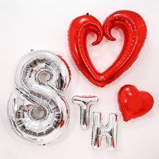 PARTYSHOW 紀念日愛心圖案氣球組 8th, 1套, 紅色(愛心), 銀色(數字)