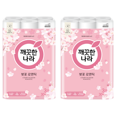 깨끗한나라 벚꽃 로맨틱 천연펄프 3겹 고급롤화장지, 27m, 30개입, 2개