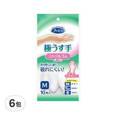 ST 雞仔牌 耐磨損耐油型家事手套, 極輕薄型, 不分左右邊, 10枚入, 中 M, 白, 6包