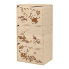 收納王妃 三麗鷗木門 三層櫃 42.5 x 29.5 x 90cm, 凱蒂野餐趣, 3層