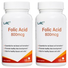 LAC 利維喜 葉酸800食品錠 支持胎兒健康發育 促進生長 調整體質, 8g, 100顆, 2罐
