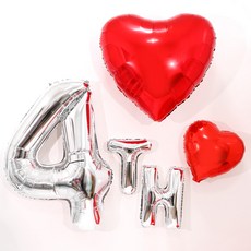 PARTYSHOW 紀念日愛心80cm氣球套組 4th, 1套, 紅色(愛心), 銀色(數字)