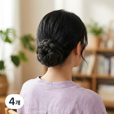 알럽홈 여성용 클립 꽃봉오리 가발 15cm, 블랙, 4개