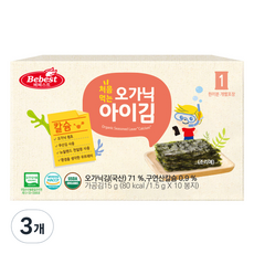 Bebest 孩童烘烤海苔 10包入, 海鹽口味, 15g, 3盒