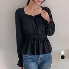 afinar 女款方領腰部抓皺長袖上衣