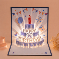 윰스 생일축하 선물 해피벌스데이 LED 3D 팝업 카드, 네이비블루, 1개 네이비블루, 1개