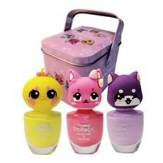 2Mini Friends 水性美甲貓 + 小雞 + 狗 + 青少年案例套組, Twinkle Pink(貓咪款)+Lemon Yellow(小雞款)+Lavender(小狗款), 1組
