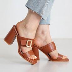 단골언니 여성용 허쉬 소가죽 금장버클 힐 슬리퍼 9cm