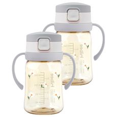 hibee Eightvent按壓式PPSU吸管杯, 2個, 灰色(雛菊款), 170ml