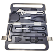 HOTO 小猴 家用工具箱 ABS+鋁合金材質, 羊角錘 + 橡膠錘頭 + 多功能螺絲起子 + 起子頭 10個 + 小猴自鎖捲尺 + 活動板手 + 多功能尖嘴鉗, 1組