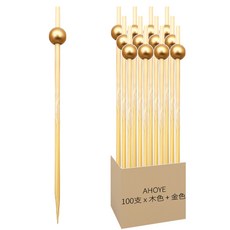 AHOYE 輕奢派對裝飾點心叉, 木色 + 金色, 100支