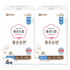 좋은느낌 순면 생리대 날개형, 대형, 32개입, 4개