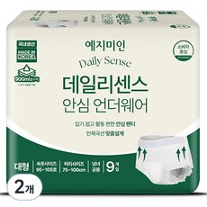 YEJIMIIN 玥之美人 男女通用 Daily Sense 安心內褲型成人紙尿褲, 9枚入, 2個, 大型