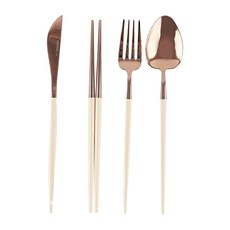 SSUEIM Mariebel系列 不鏽鋼餐具4件組, 湯匙*1支+筷子*1雙+叉子*1支+刀*1支, 奶油白色, 1組