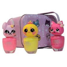 Tomini Friends 水性美甲貓+小雞+兔子+錫盒套組, 1套, Twinkle Pink (貓), Lemon Yellow (Chick), Peach Pink (兔子)