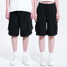 포슈어 남녀공용 원턱 와이드 버뮤다 카고 숏 팬츠 반바지