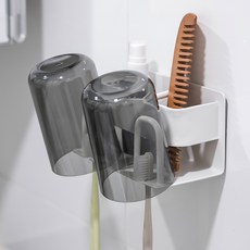 efactory Judy N 免鑽孔牙刷架 刮鬍刀 牙膏掛架 + 漱口杯 2格組, 2個, 白色
