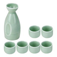 Time Leisure 日式陶瓷清酒溫酒壺/分酒器禮盒組 梅青, 清酒壺 + 清酒杯, 1組
