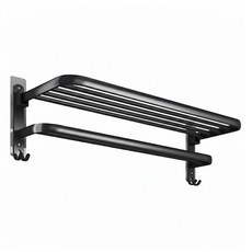 浴室置衣架 浴巾架 無痕貼片款, 黑色, 1個