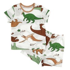 Maykids 童款印花竹節棉2件式5分袖套裝 大恐龍款