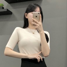 피어니스트 여성용 고탄력 반목 폴라 반팔티