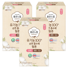 좋은느낌 유기농 순면 탐폰, 슈퍼, 12개입, 3개
