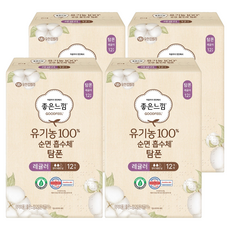 좋은느낌 유기농 순면 탐폰, 레귤러, 12개입, 4개