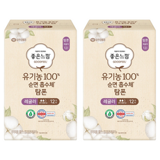 좋은느낌 유기농 순면 탐폰, 레귤러, 12개입, 2개