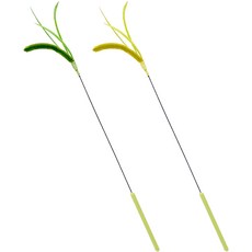 doongdoongpet 貓咪長版逗貓棒玩具2件組, 綠色 + 黃色, 1套