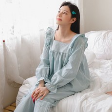 GLAM GONGGAM 女款 Soave 格紋荷葉邊兩件式睡衣上下套裝