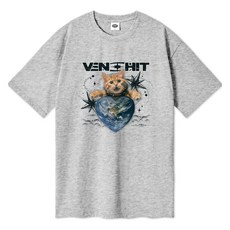 벤힛 남녀공용 통기성 Flight Cat 오버핏 반팔 면 티셔츠