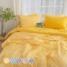 yesbedding 韓國製造 經典格紋薄被 單品, 芒果黃