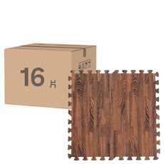 經典日式風耐磨巧拼地墊 16片, 32 x 32 x 1cm, 深木紋, 1組