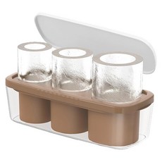 簡約線條矽膠保溫杯專用冰塊盒 3格, 1個, 棕色