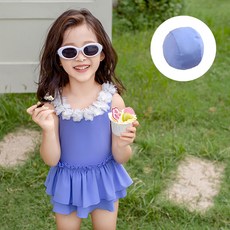 Starbean 女童款花朵荷葉邊泳衣+帽子組