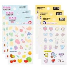 스튜디오에잇 마스크 데코 스티커 BT21 3p + 과일 3p 세트, 혼합색상, 1세트