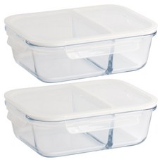 페블리 2칸 분리 유리 밀폐용기, 2개, 1450ml