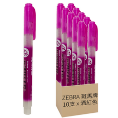 ZEBRA 斑馬牌 WKS11-WR OPTEX 1 單頭環保螢光記號筆 斜尖 Set, 酒紅色, 10支