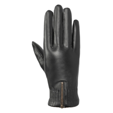 男士進口真羊皮可觸控秋冬保暖羊毛線內裡皮帶扣機車皮手套, 黑色