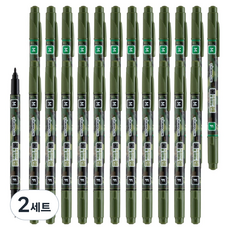 라인플러스 물로 지우는 수성 OHP 펜 M F 2종 x 12p 세트, 흑색, 녹색, 2세트