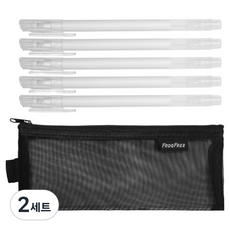 Lead home 書寫流暢中性墨水筆 0.6mm 5入 + 網狀筆袋套組, 白色(中性筆), 2套