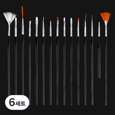 타이탄 네일 아트 브러쉬 15종 세트, 6세트, 블랙