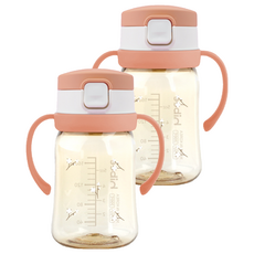 hibee Eightvent按壓式PPSU吸管杯, 2個, 珊瑚色(棉花款), 170ml