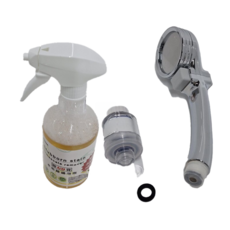 Water More 水摩爾 金級省水標章 一鍵止水增壓spa蓮蓬頭 附雙重除氯過濾器 + 400g 水垢除鏽泡泡清潔劑, 1組, 灰色 + 白色 + 透明色