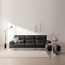 다우닝 안젤로 전체 천연가죽 4인용 소파 + 스툴 세트 방문설치, 블랙