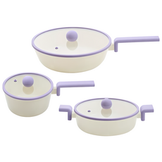 NEOFLAM 台灣原廠公司貨 Planet系列3鍋組, 1套, 炒鍋28cm + 淺湯鍋24cm +單柄湯鍋18cm, 星球紫